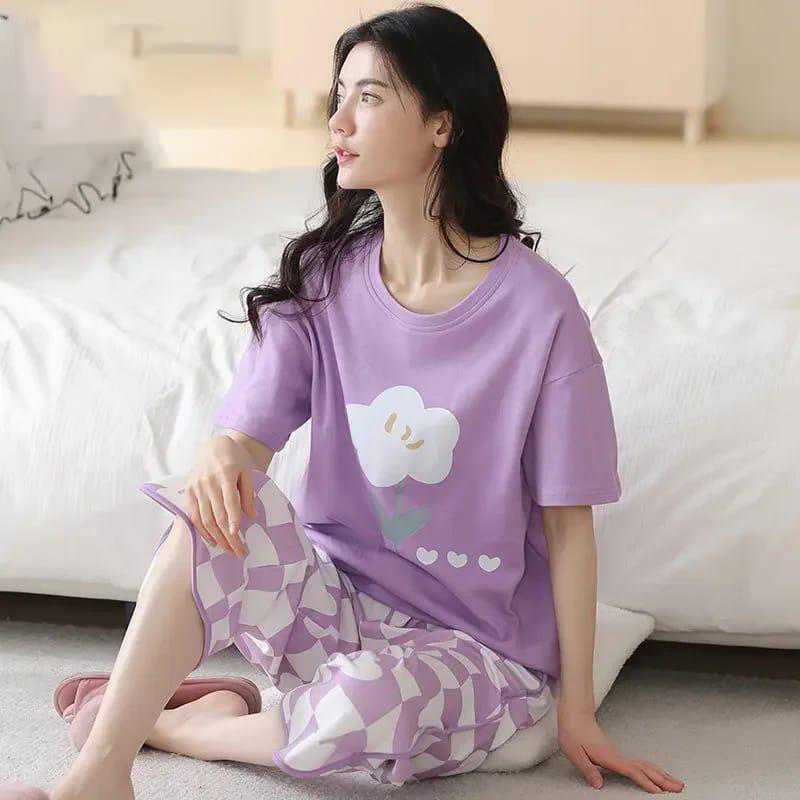 LALIQUE  FLOWER  NIGHT DRESS FLOWER PRINTED IN COTTON FABRIC