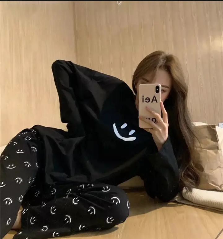 black smile  printed design night suit full sleeve cotton jarsy